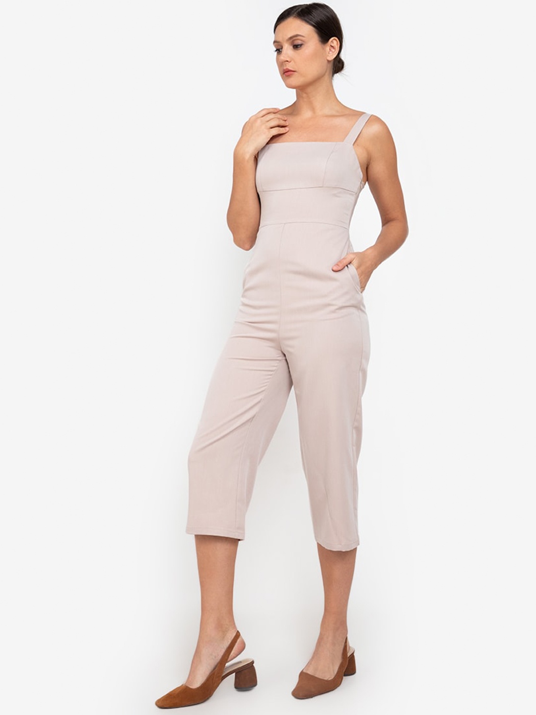 

ZALORA WORK Beige Capri Jumpsuit