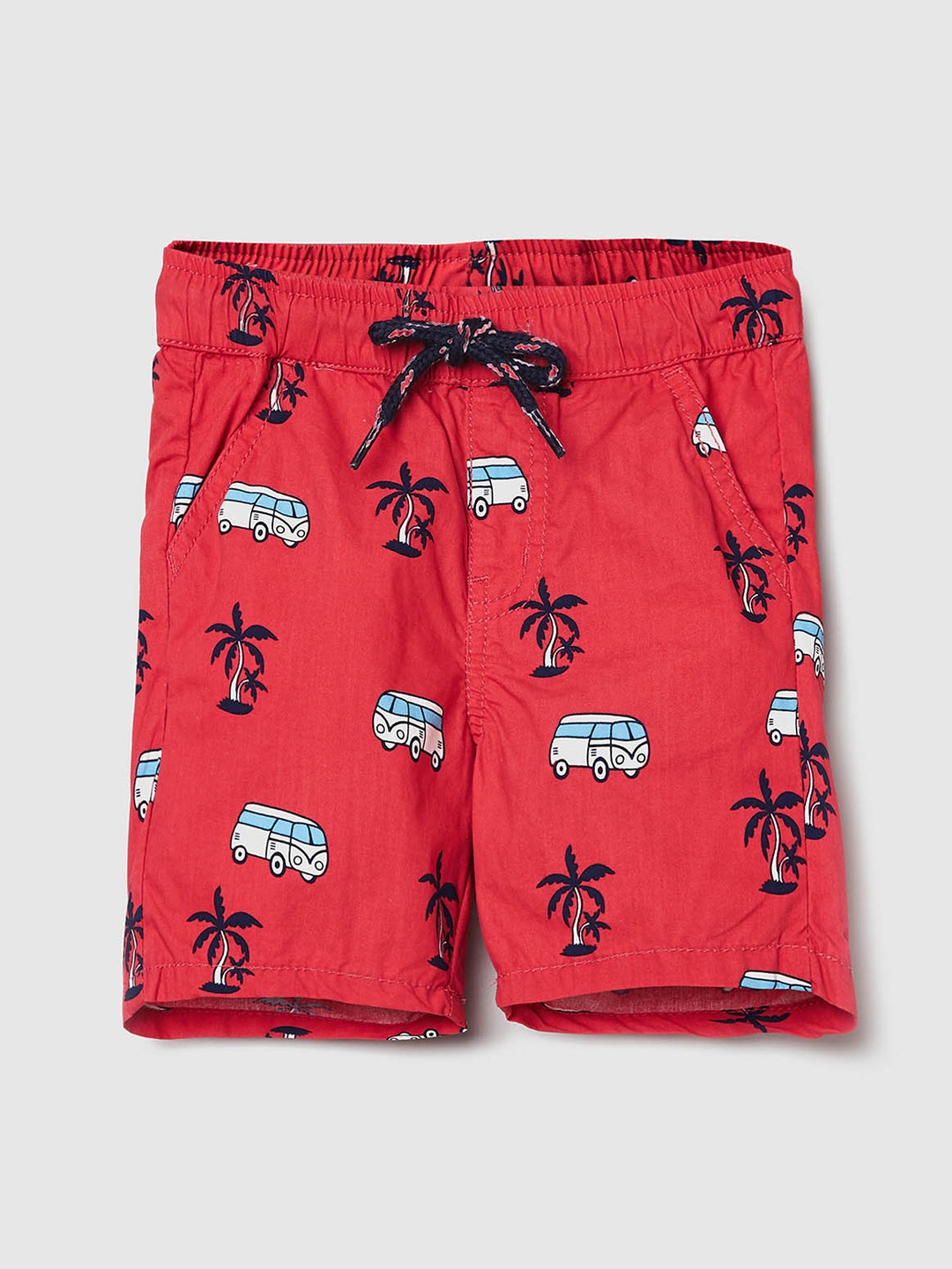 

max Boys Red Floral Printed Cotton Shorts