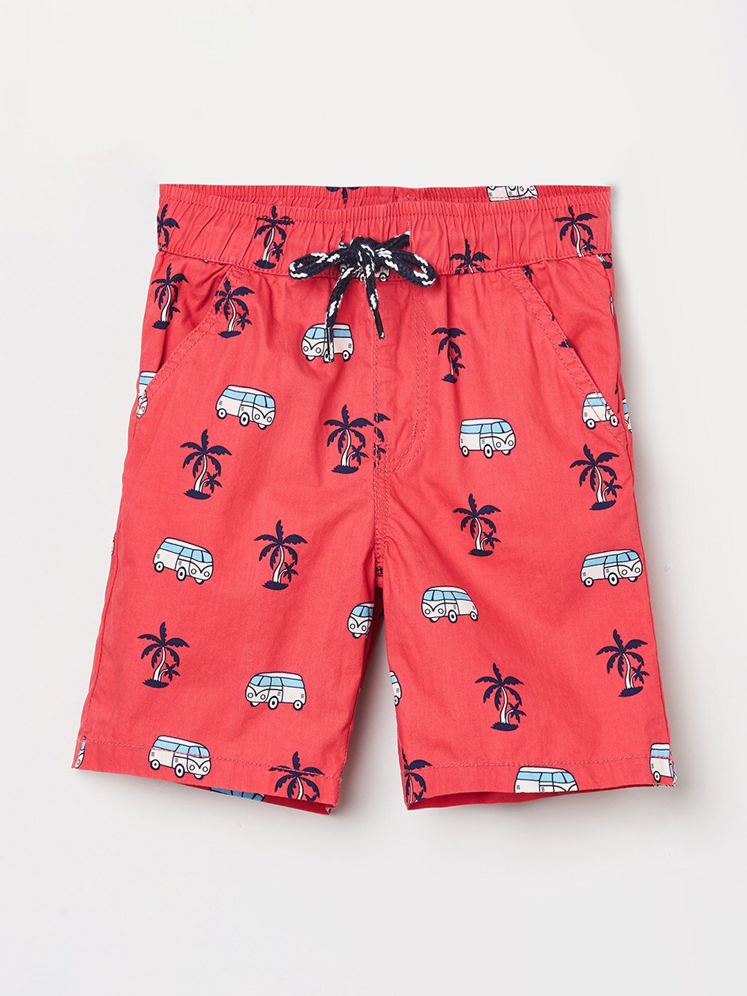 

max Boys Coral Orange Printed Cotton Shorts