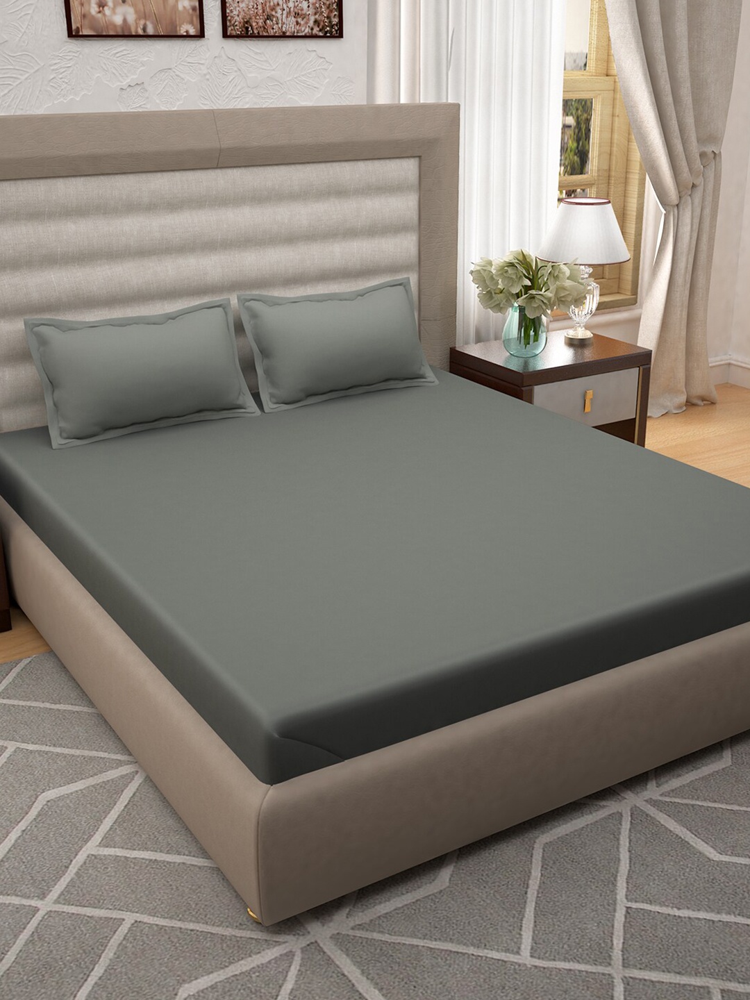 

Story@home Grey Melange 400 TC Cotton King Bedsheet with 2 Pillow Covers
