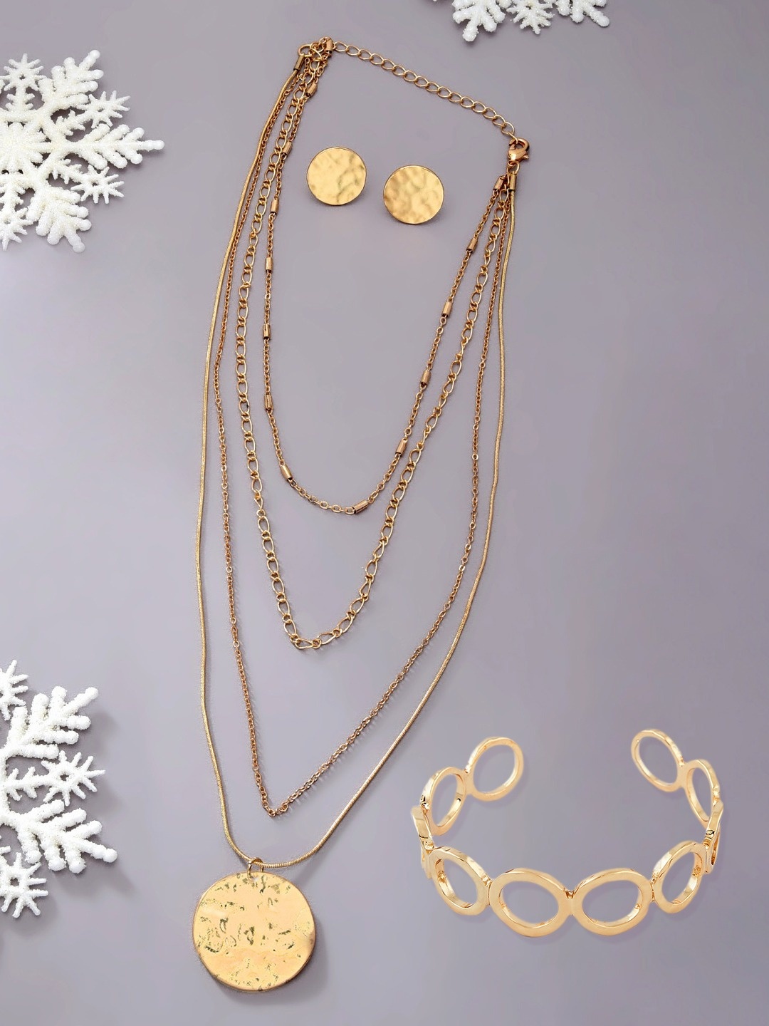 

AMI Gold-Plated Layered Chain With Earring & Bracelet