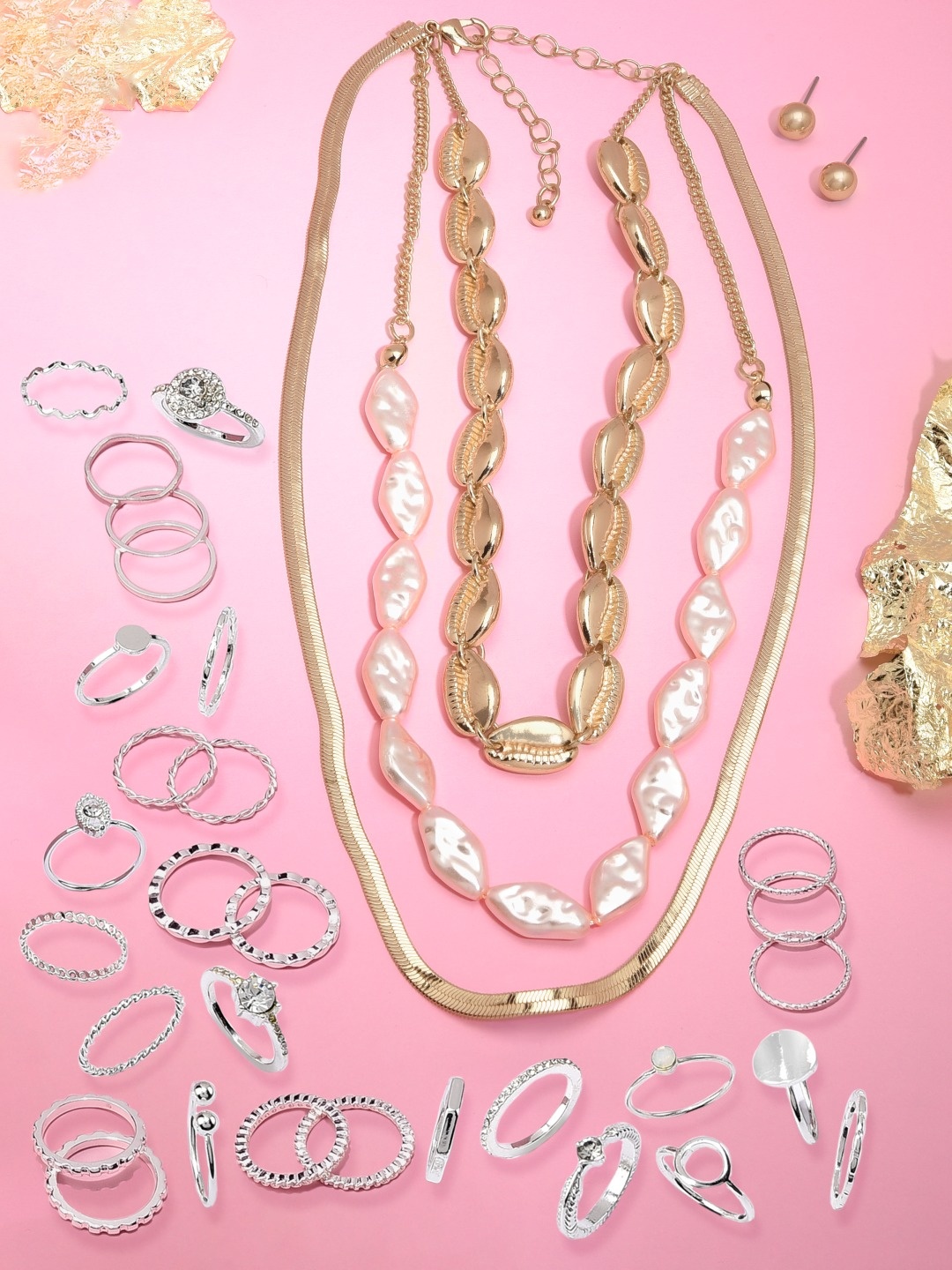 

Ami Gold & Silver Tone Contemporary Gold-Plated Jewellery Set