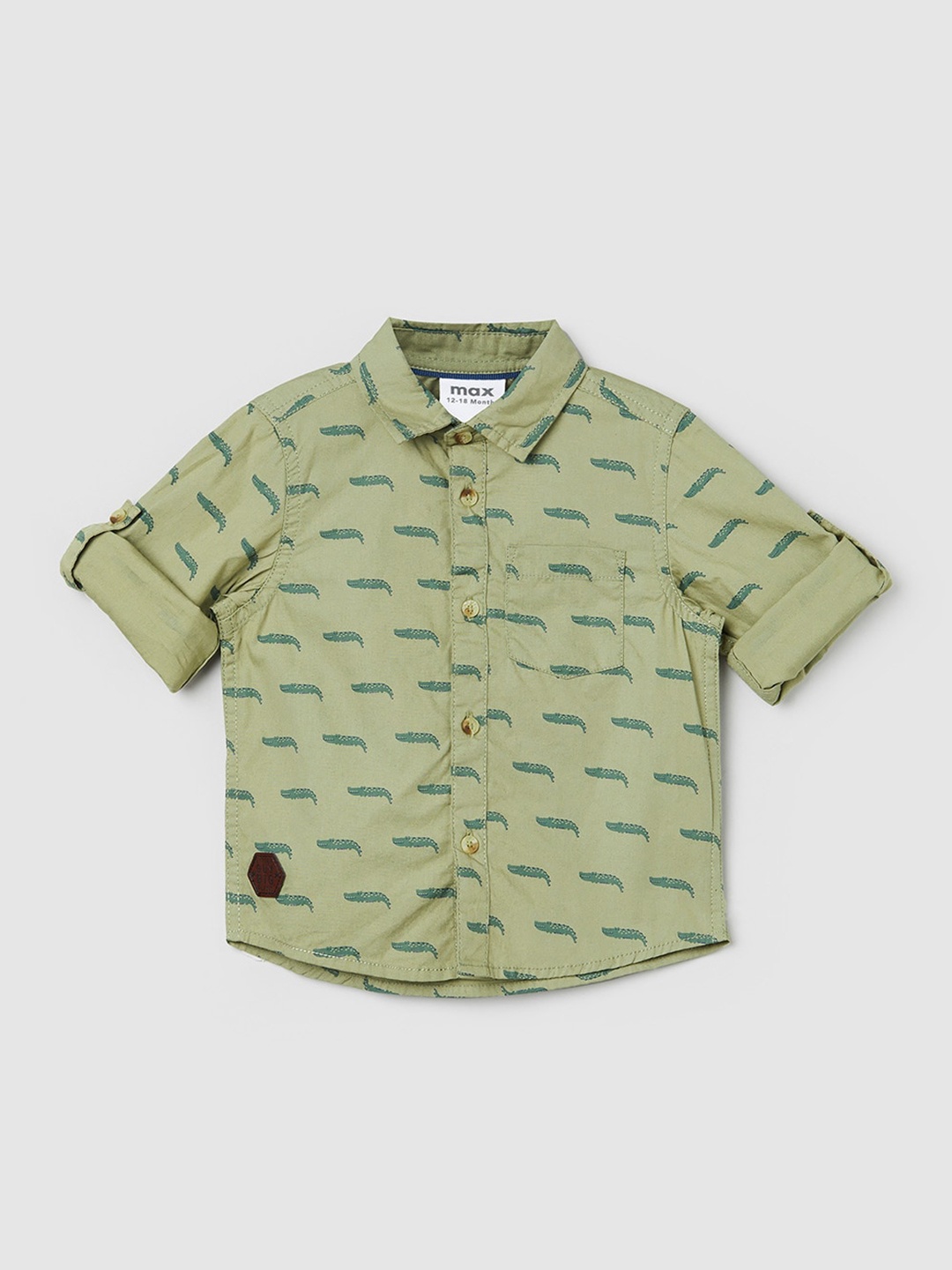 

max Boys Green Printed Pure Cotton Casual Shirt