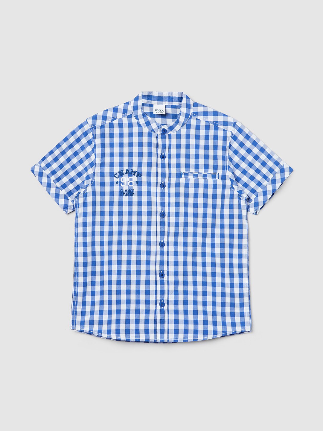 

max Boys Blue & White Gingham Checked Cotton Casual Shirt