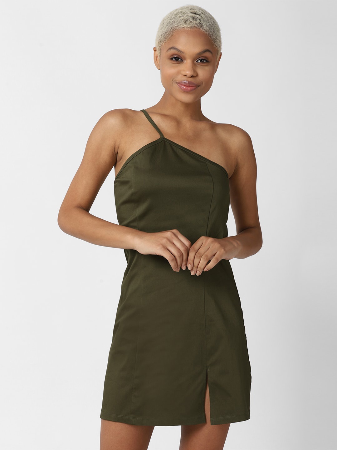 

FOREVER 21 Olive Green One Shoulder Sheath Mini Dress