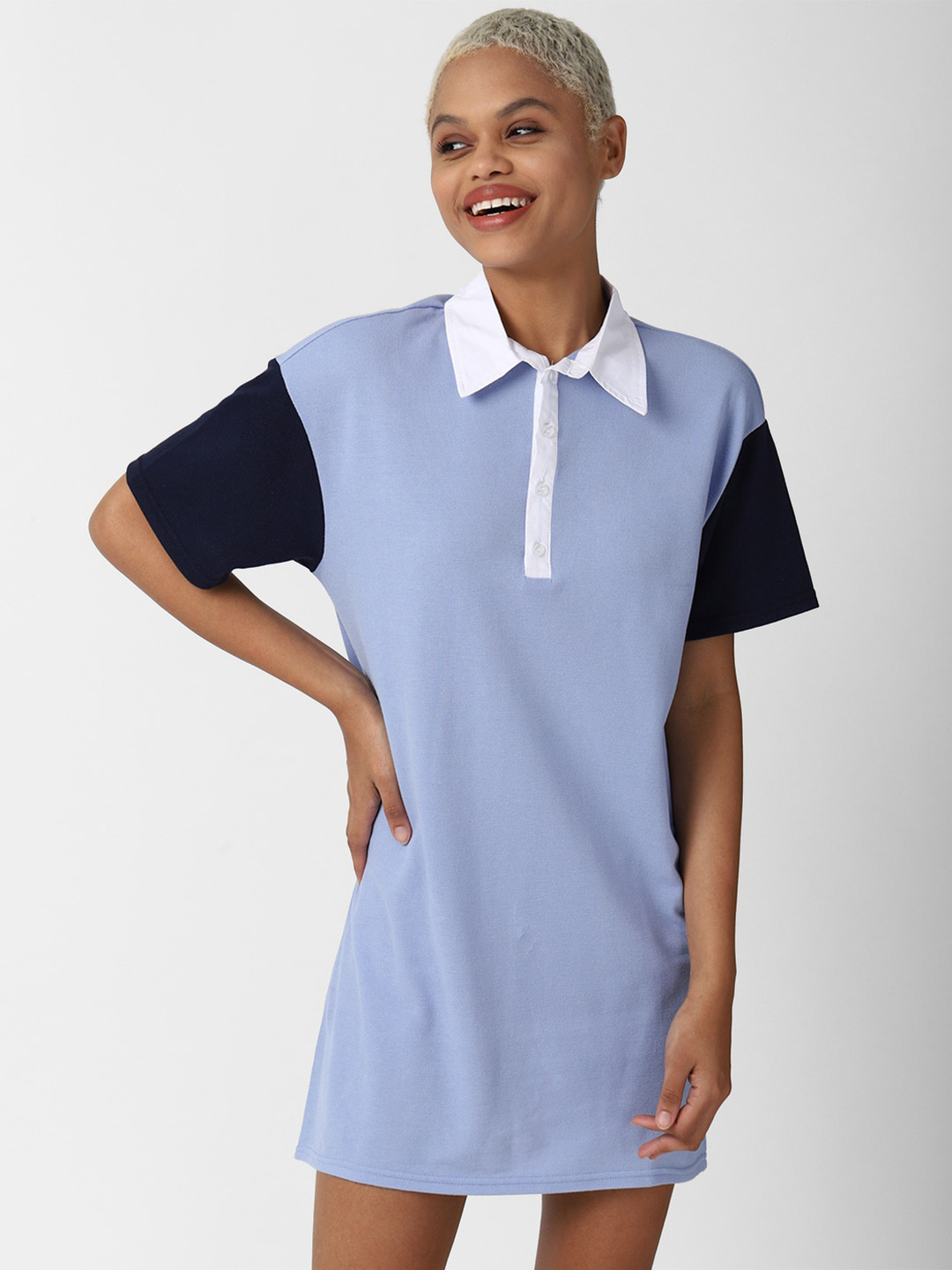 

FOREVER 21 Blue Solid T-shirt Dress