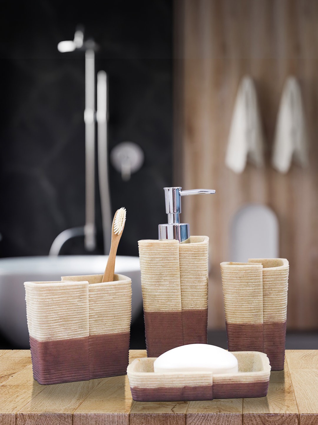 

Shresmo Set Of 4 Brown Ombre Bathroom Accessories