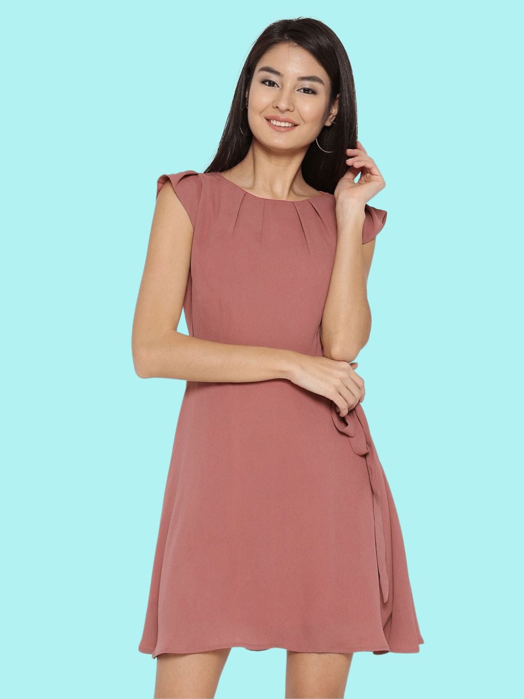 

Sera Pink Solid Fit and Flare Dress