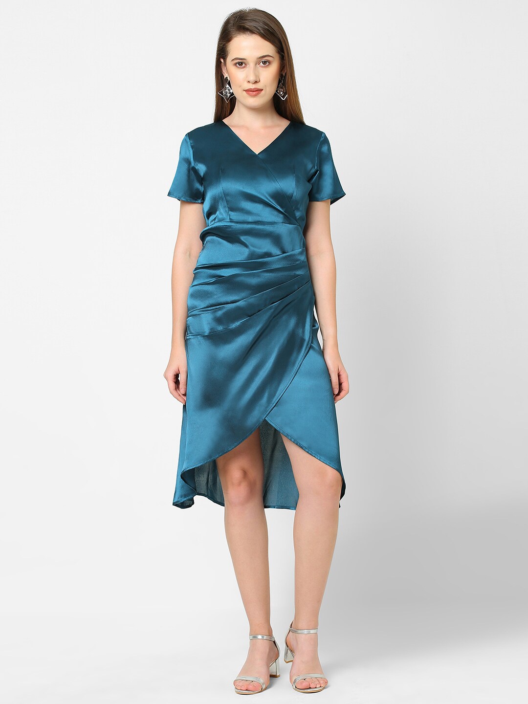 

MISH Teal Satin Wrap Dress