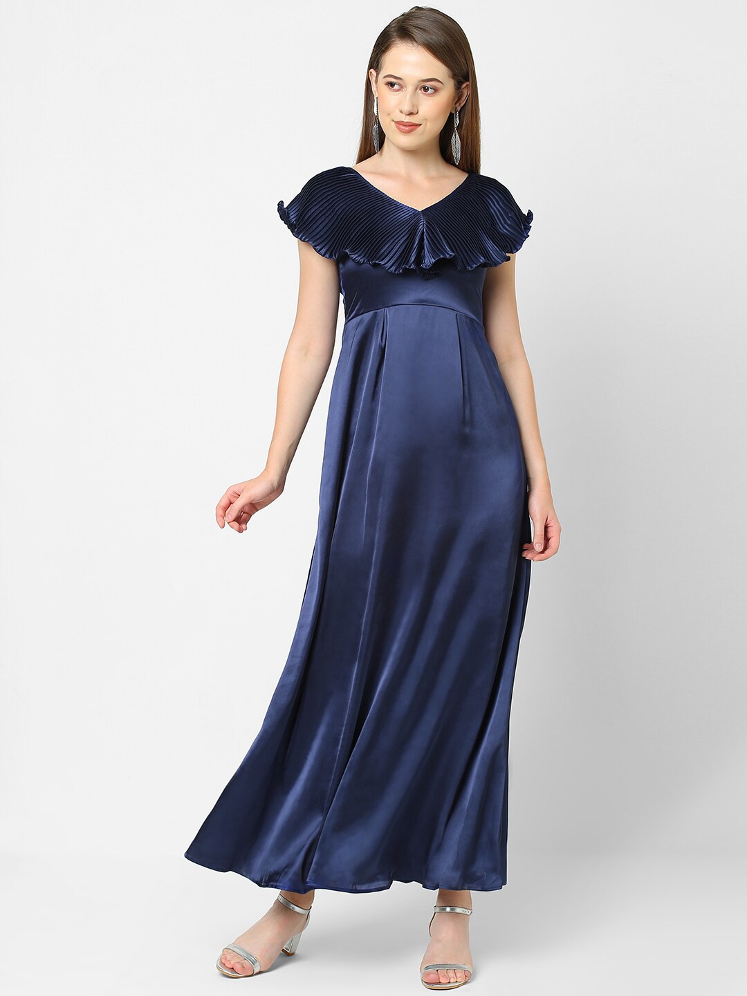

MISH Women Navy Blue Satin Maxi Dress