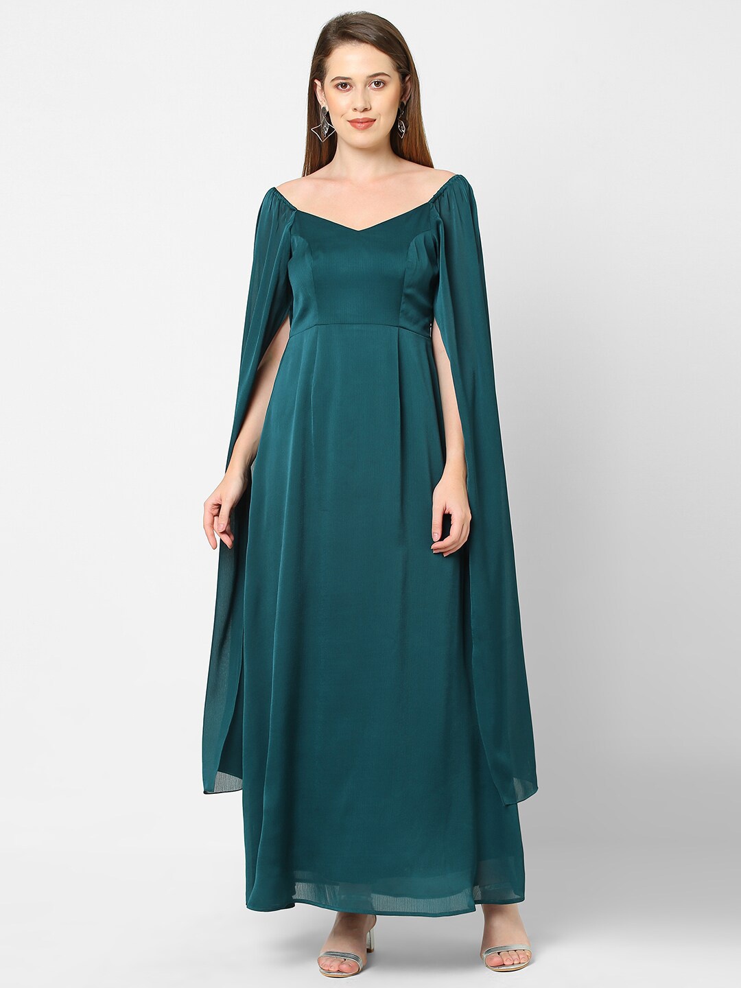 

MISH Green Chiffon Slit Sleeves Maxi Dress