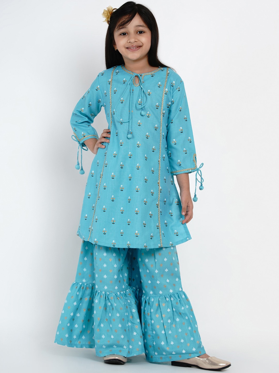

Bitiya by Bhama Girls Blue Ethnic Motifs Printed A-line Kurta with Sharara
