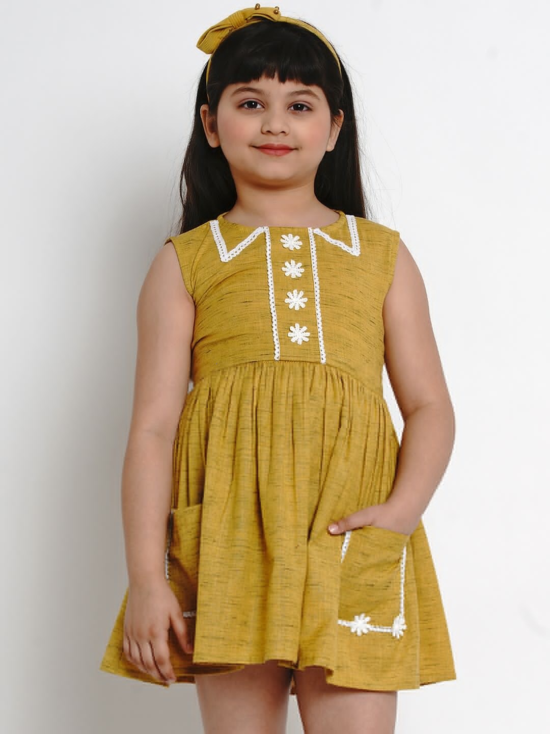 

Bitiya by Bhama Girls Mustard Yellow Embellished Dress