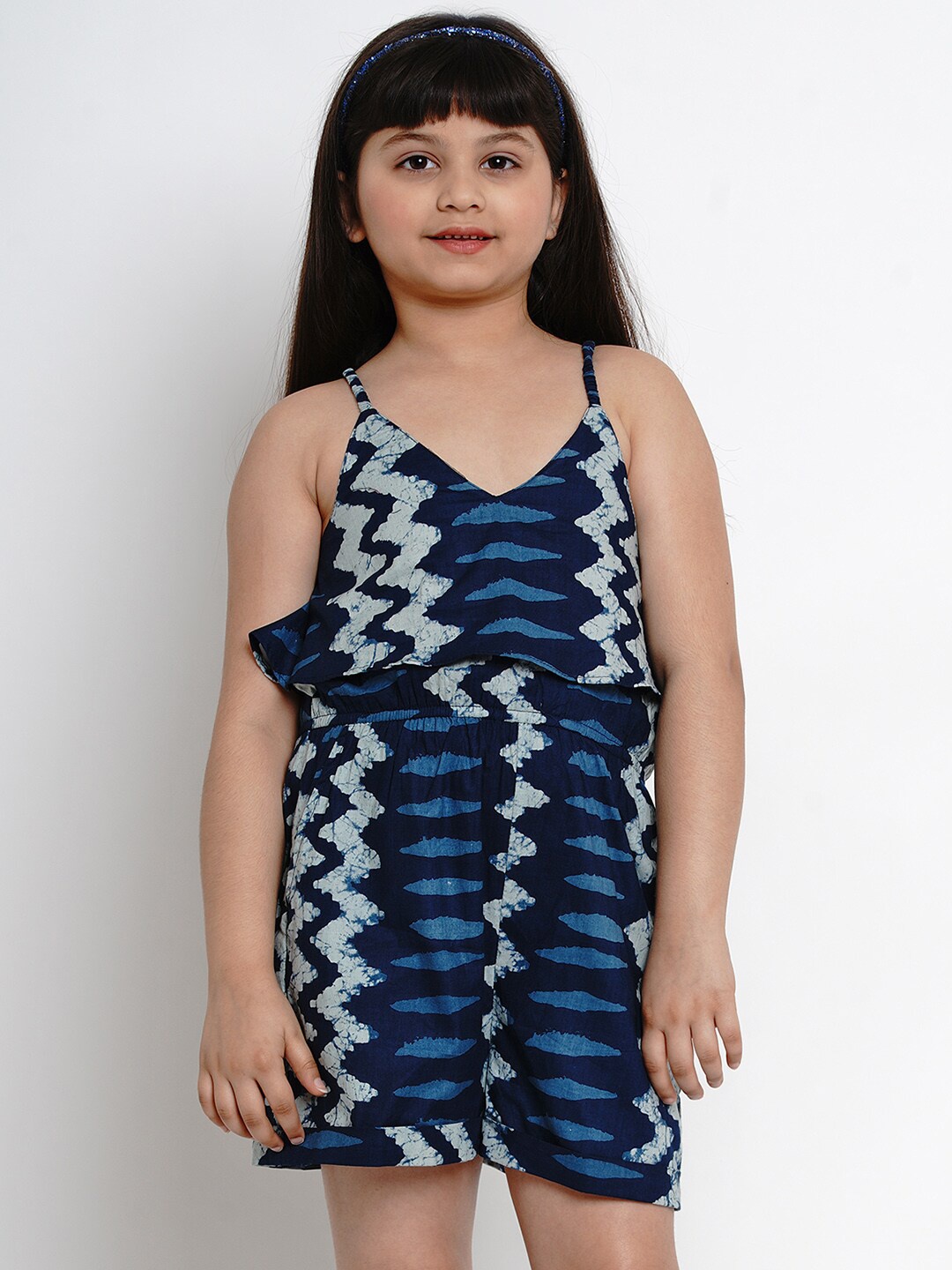 

Bitiya by Bhama Girls Navy Blue & White Cotton Printed Jumpsuit