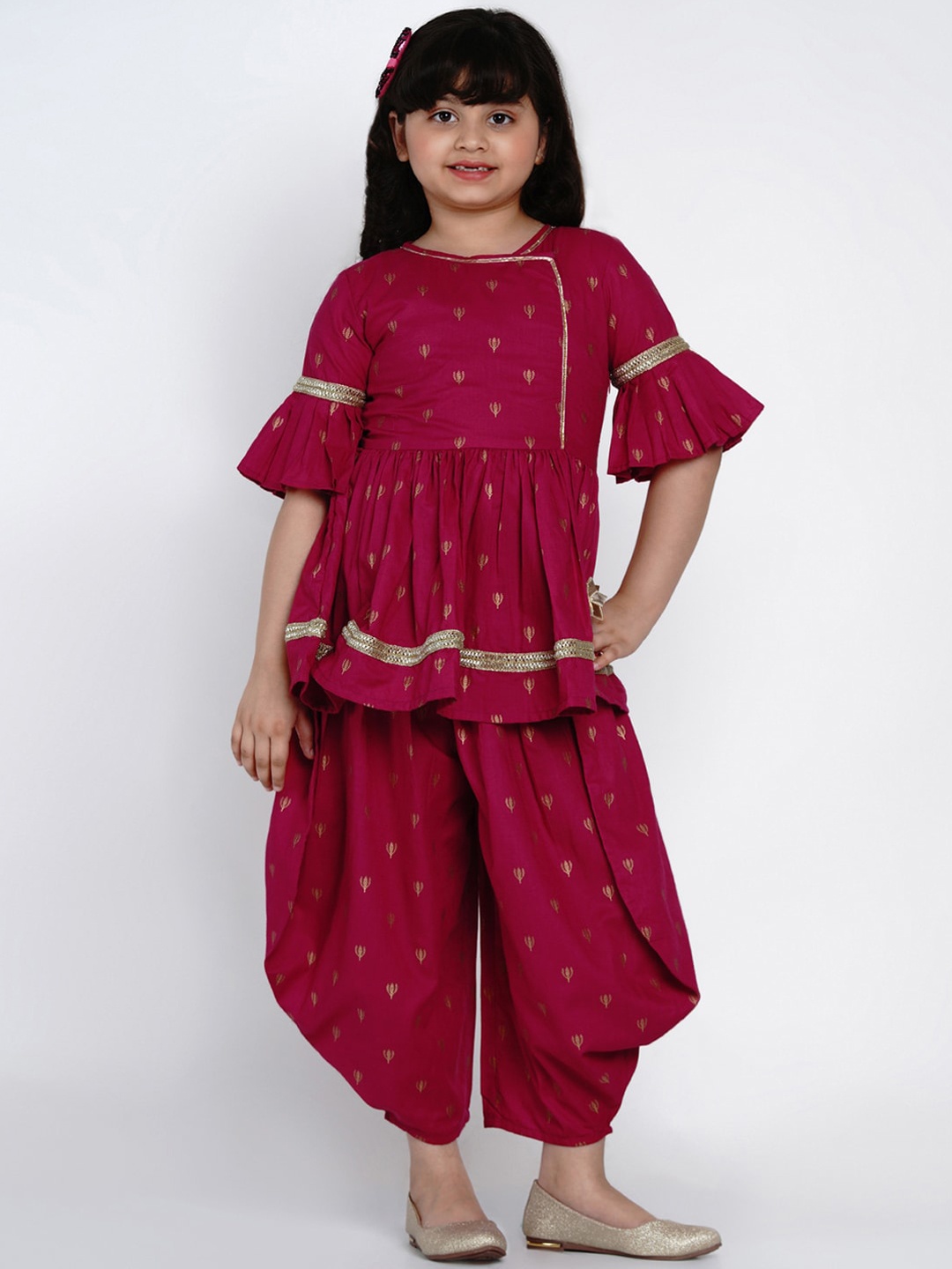

Bitiya by Bhama Girls Magenta Angrakha Gotta Patti Kurti with Dhoti Pants