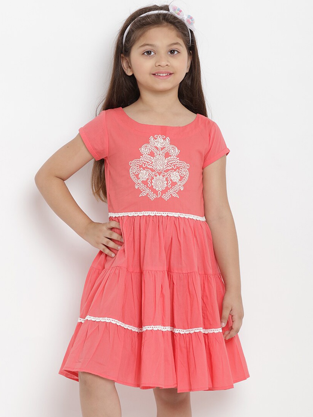 

Bitiya by Bhama Peach-Coloured Floral Embroidered Dress