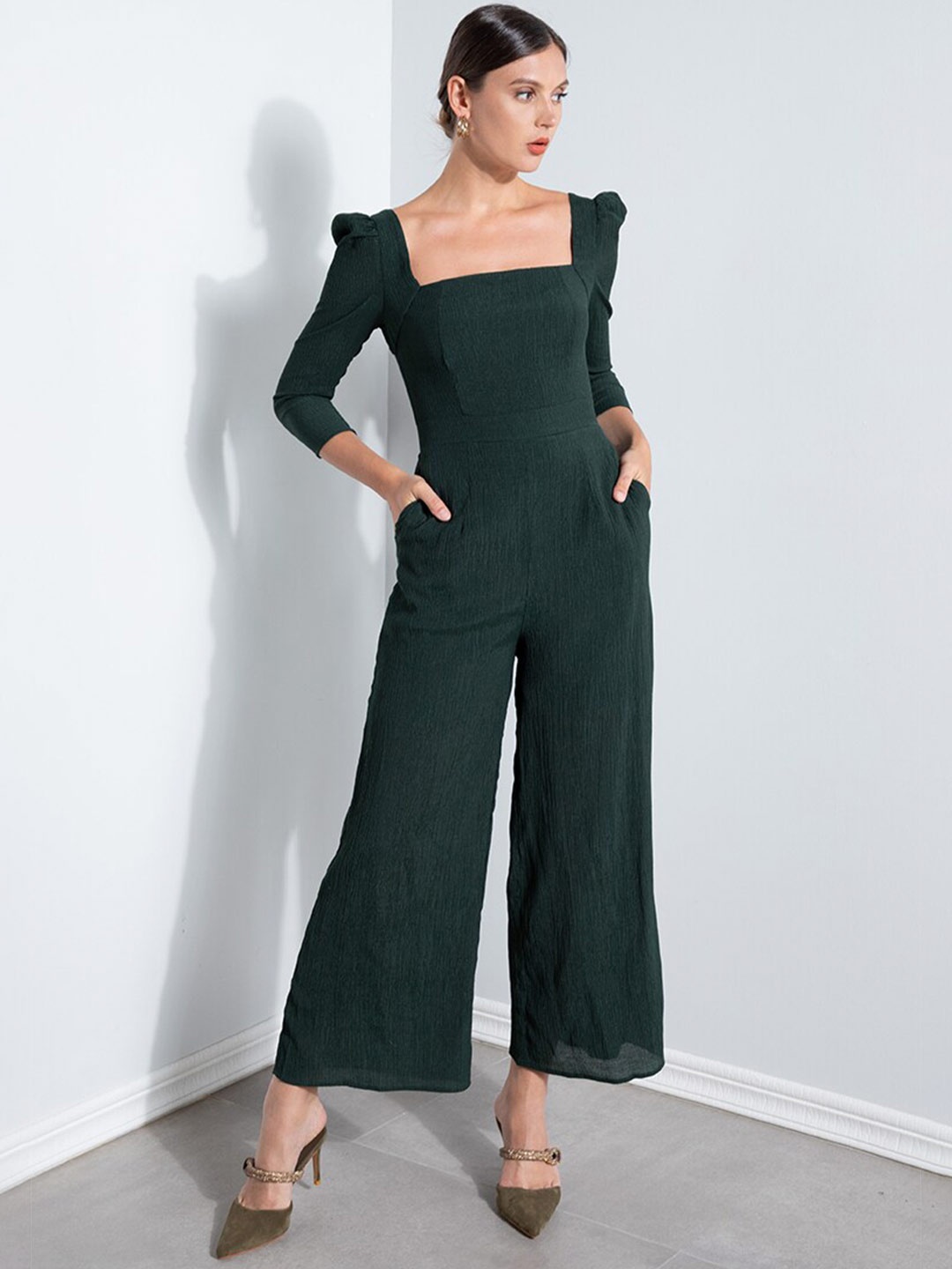 

ZALORA OCCASION Women Green Textured Culotte Jumpsuit