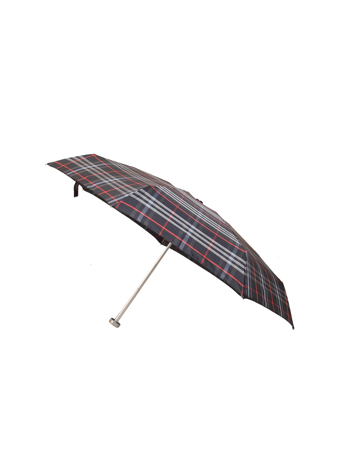 

Calvadoss Women Navy Blue & White Checked 5 Fold Umbrella