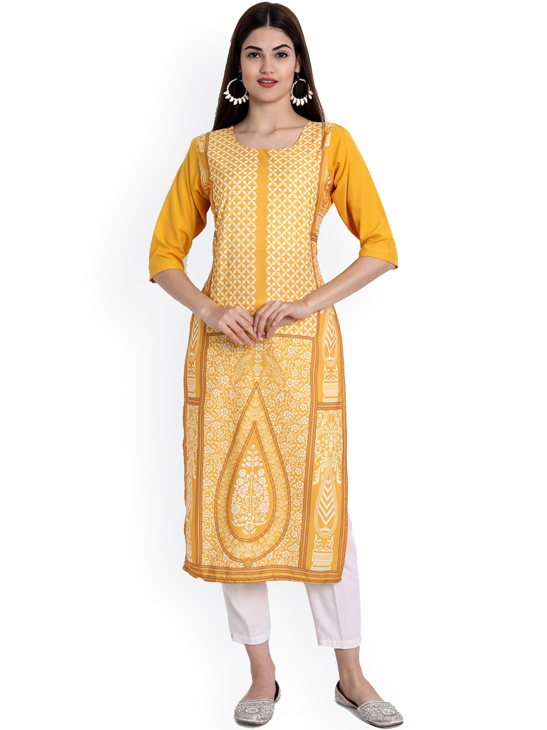 

Ethnic basket Women Yellow Printed Crepe Kurta