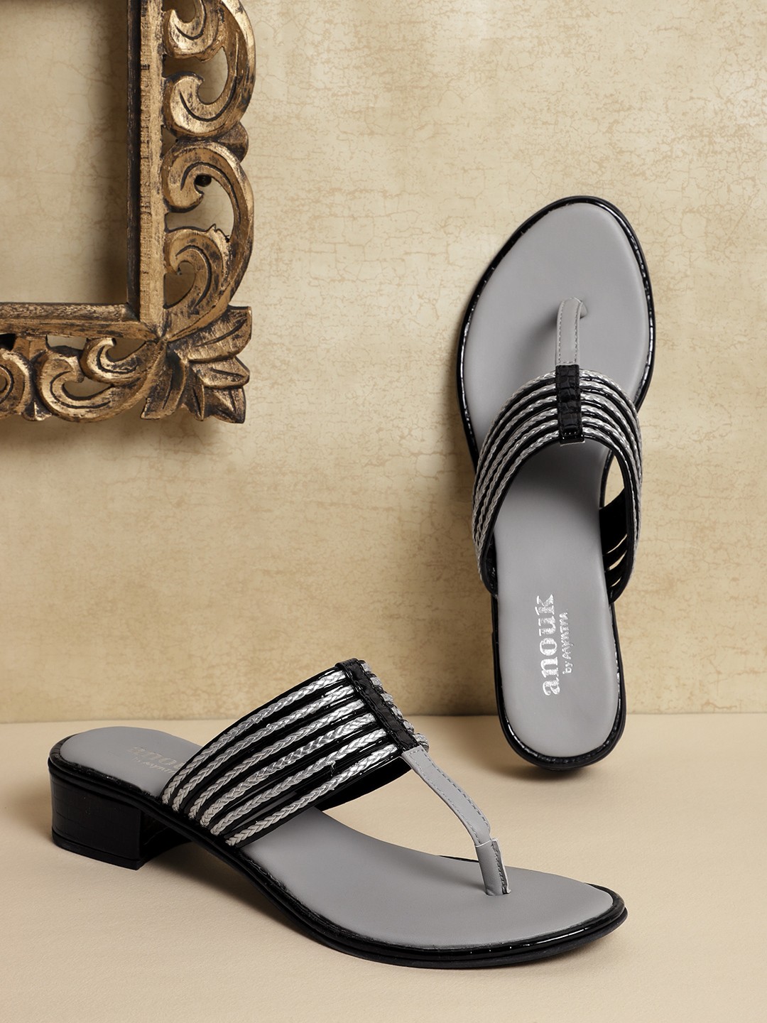 

Anouk Women Textured Open Toe Heels, Grey