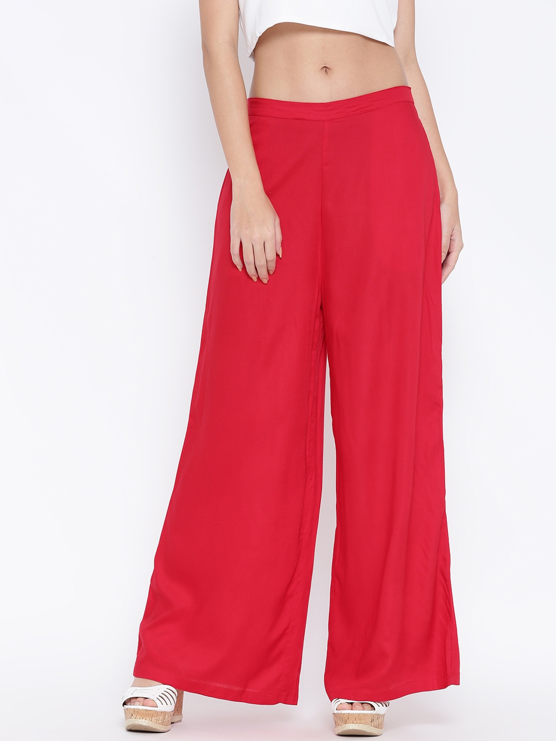 

Fusion Beats Red Solid Wide Leg Palazzos