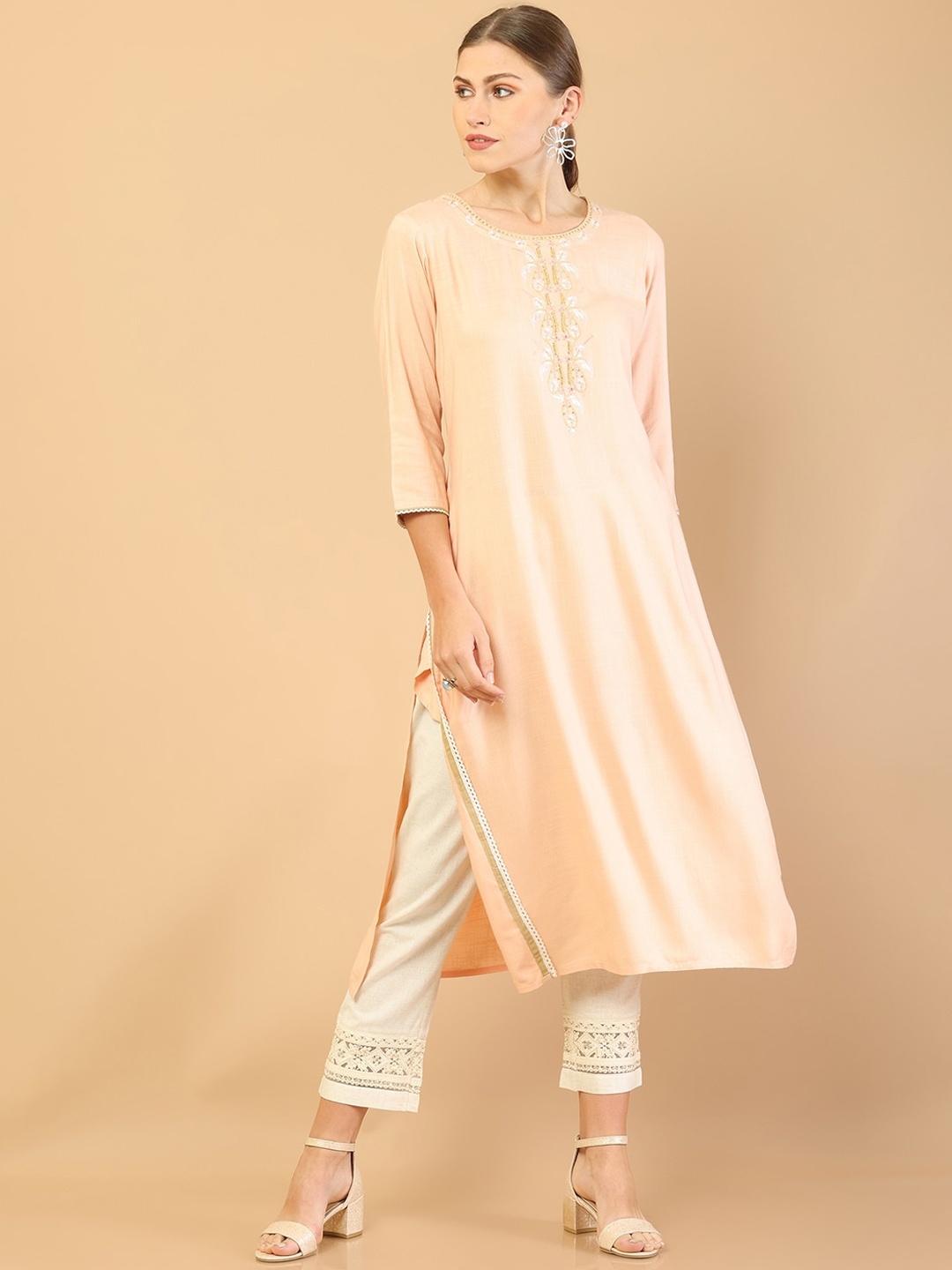 

Soch Women Pink Yoke Design Embroidered Kurta