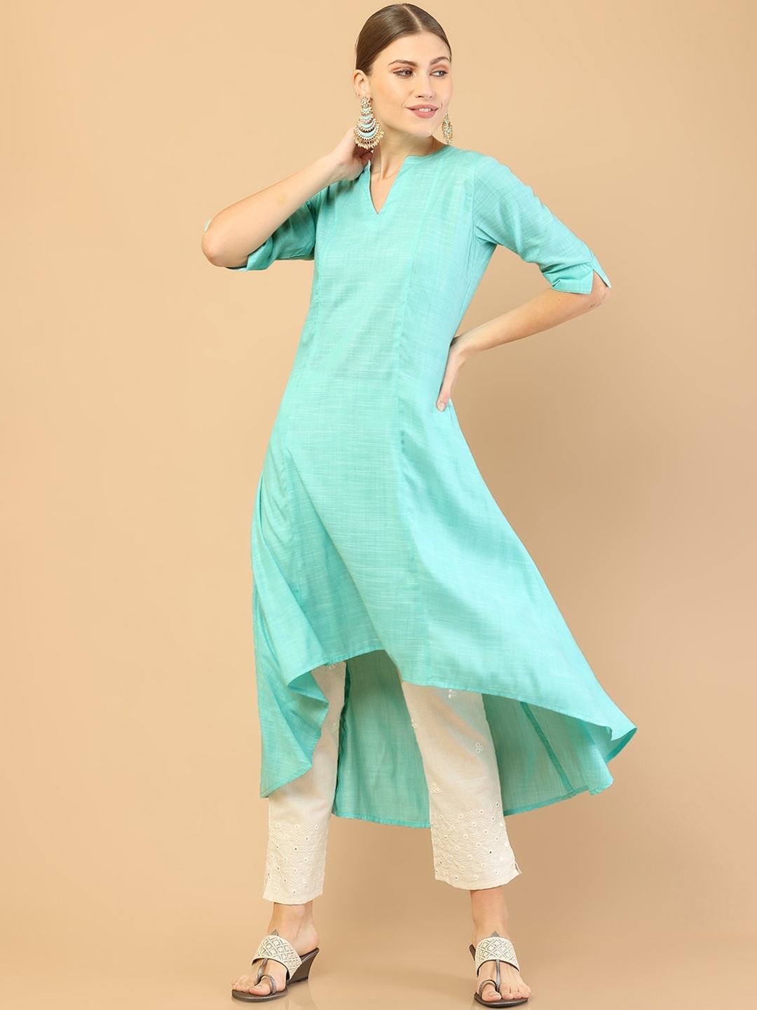 

Soch Women Green Rayon High-Low Kurta