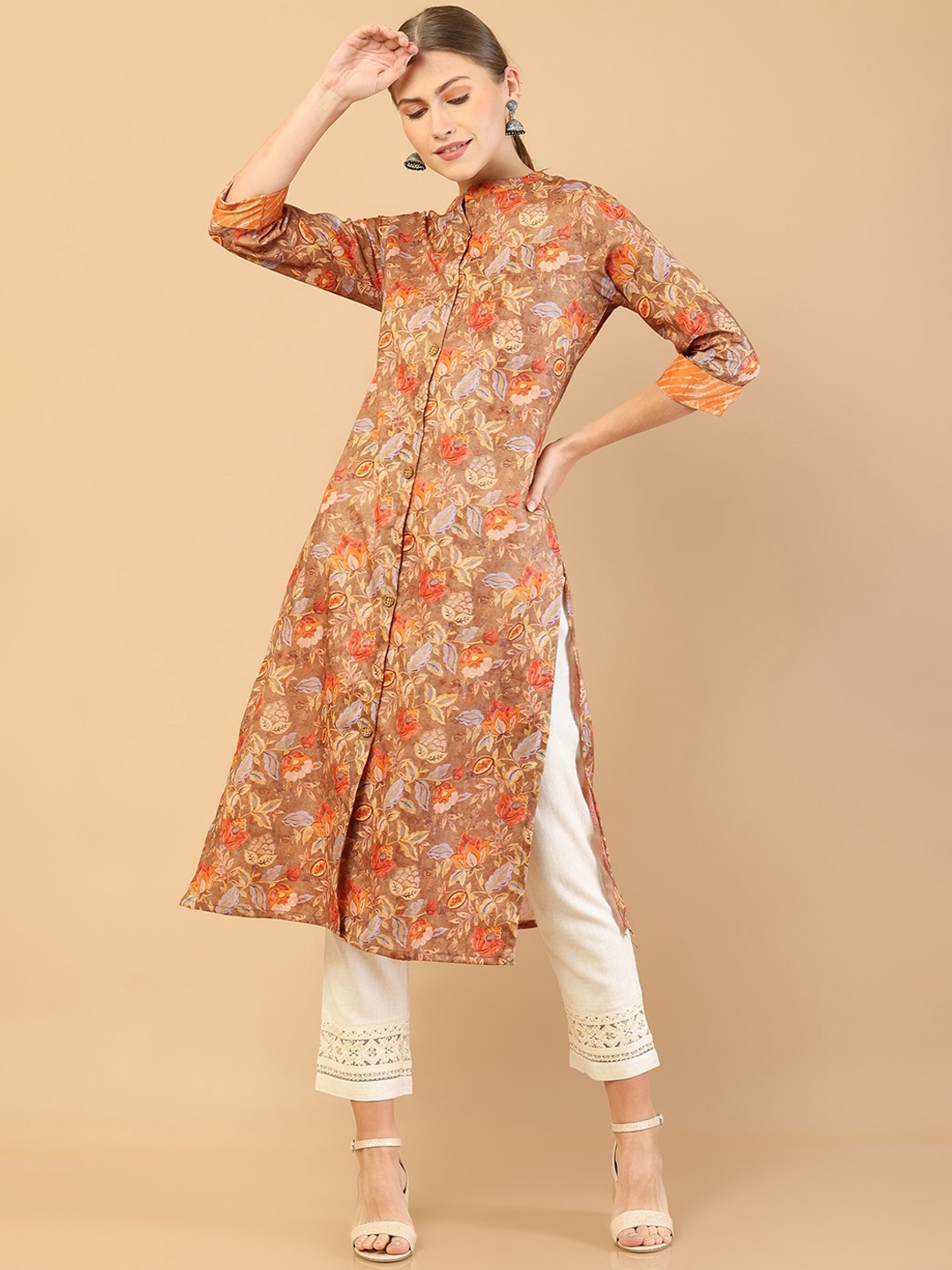 

Soch Women Brown & Orange Ethnic Motifs Printed Kurta