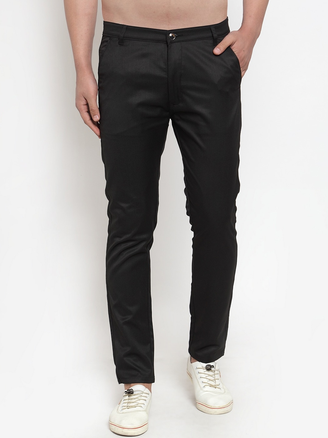 

JAINISH Men Black Smart Slim Fit Easy Wash Trousers