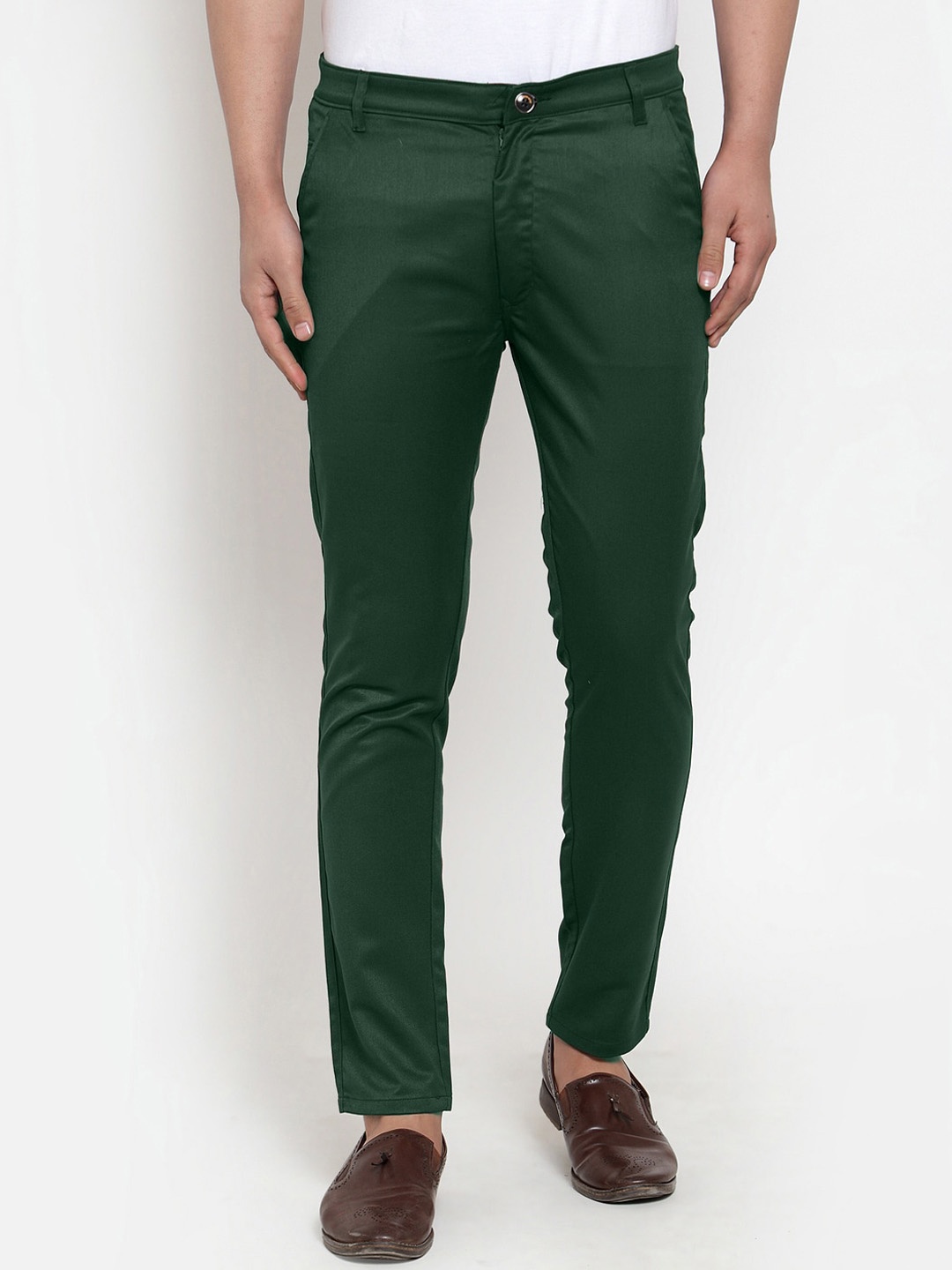 

JAINISH Men Olive Green Smart Slim Fit Easy Wash Trousers