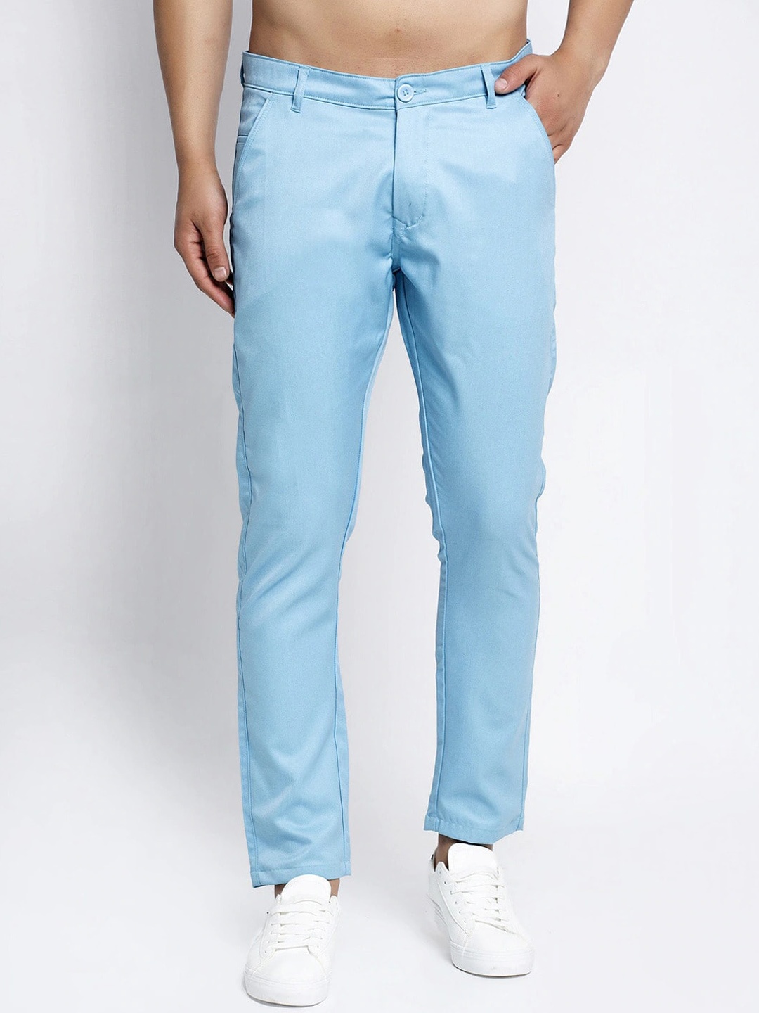 

JAINISH Men Turquoise Blue Smart Slim Fit Easy Wash Trousers