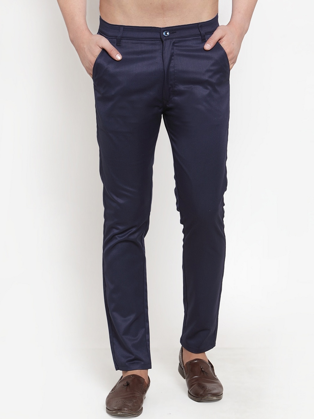 

JAINISH Men Navy Blue Smart Slim Fit Easy Wash Trousers