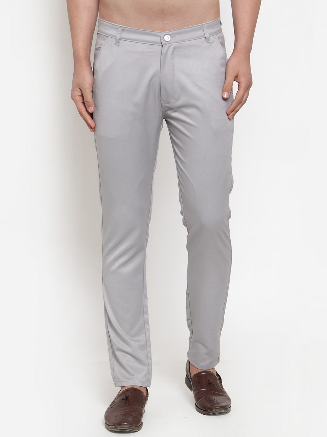 

JAINISH Men Grey Smart Slim Fit Easy Wash Pure Cotton Trousers