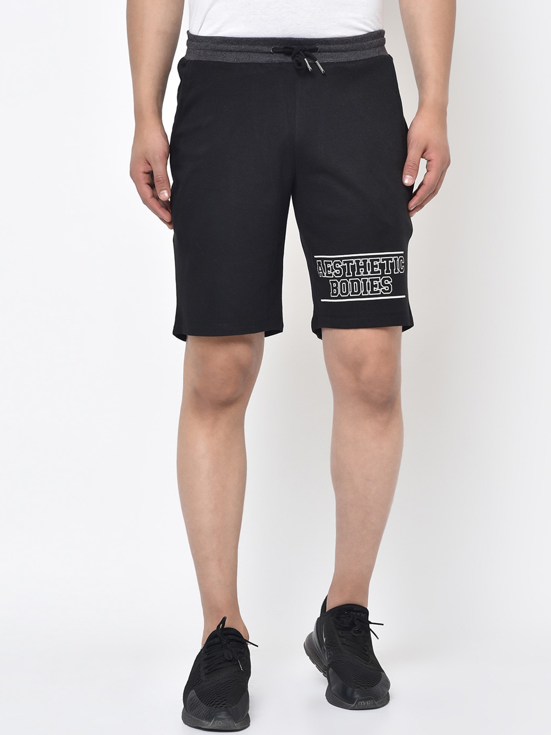

Aesthetic Bodies Men Black Placement Printed Training or Gym Shorts