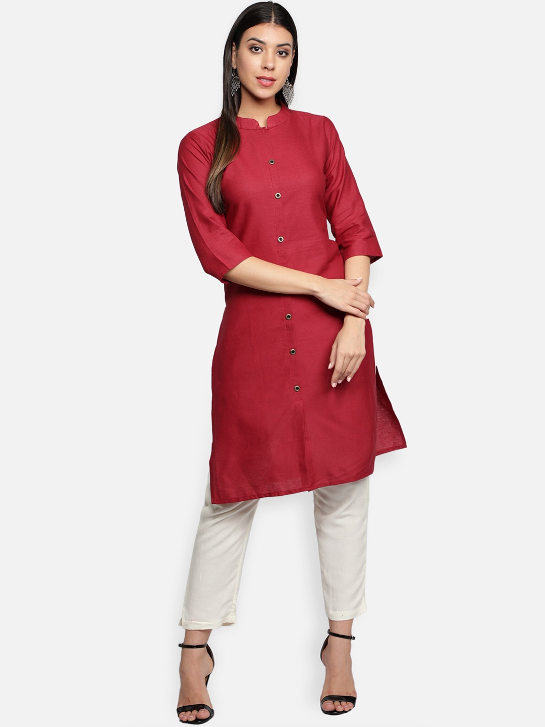 

Fabclub Women Maroon Solid Cotton Kurta