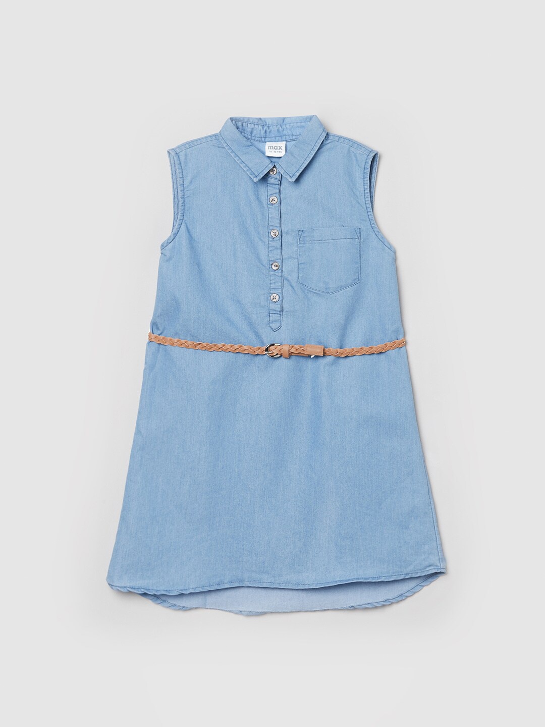

max Girls Blue Belted High-Low Shirt Dress