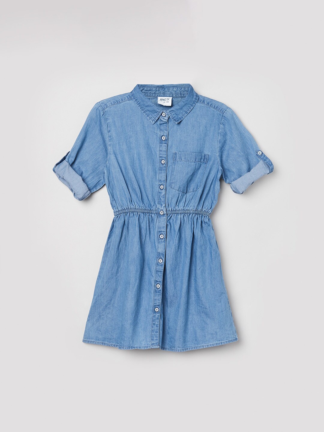 

max Girls Blue Solid Shirt Cotton Dress