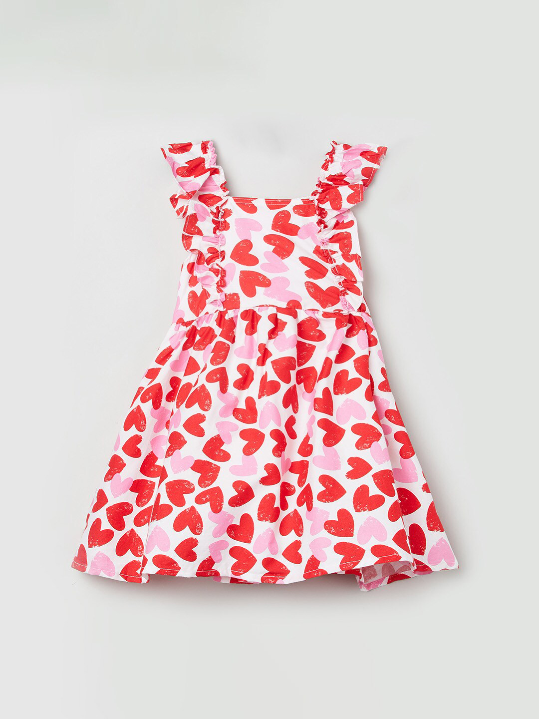 

max Girls White & Red Printed Ruffled Pure Cotton Fit & Flare Dress