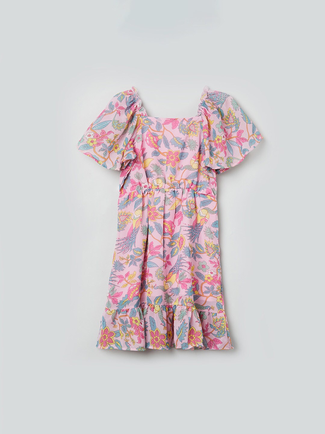 

max Girls Pink & Blue Ethnic Motifs Pure Cotton Dress