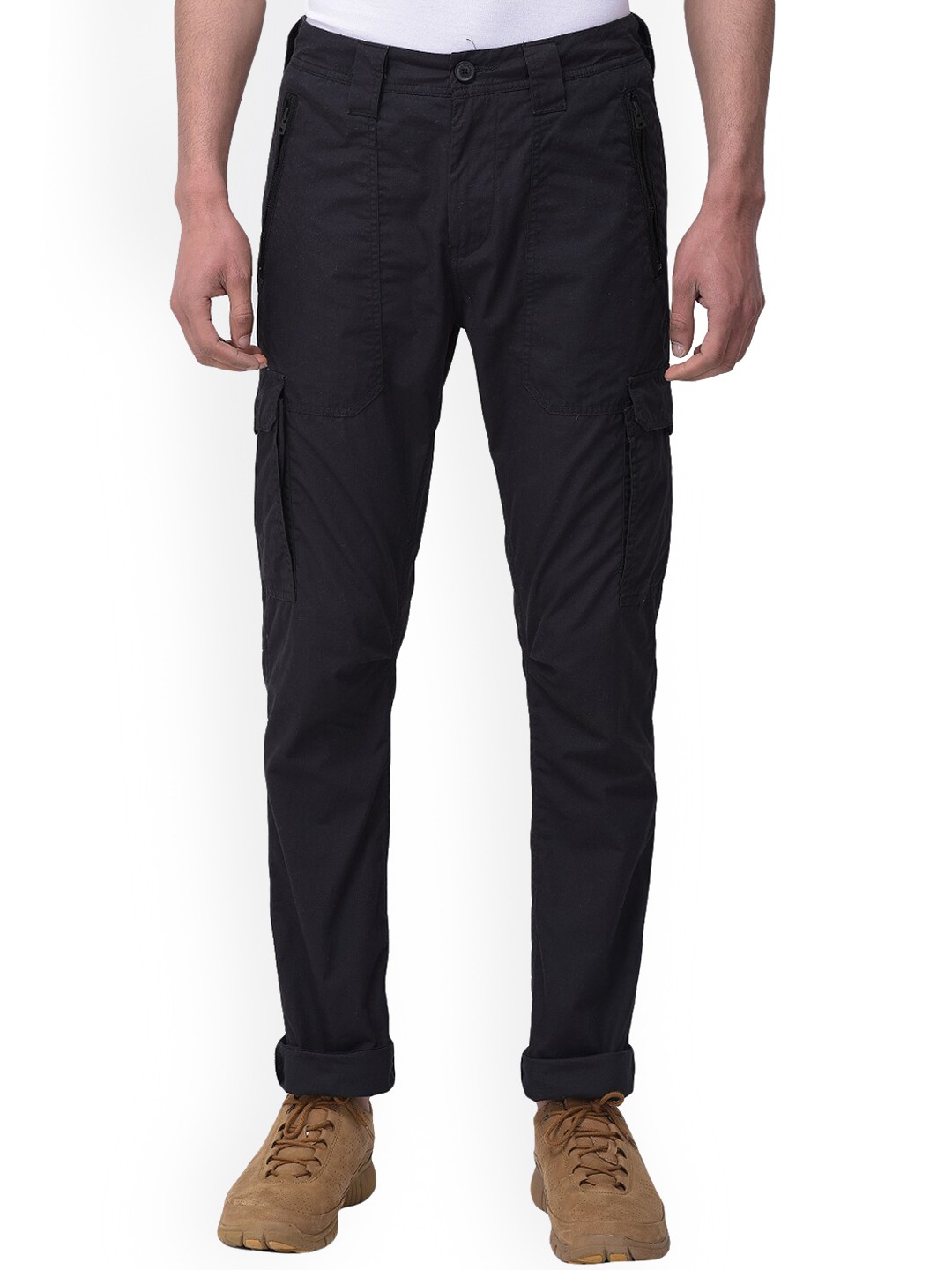 

Woodland Men Black Cotton Cargo Trousers