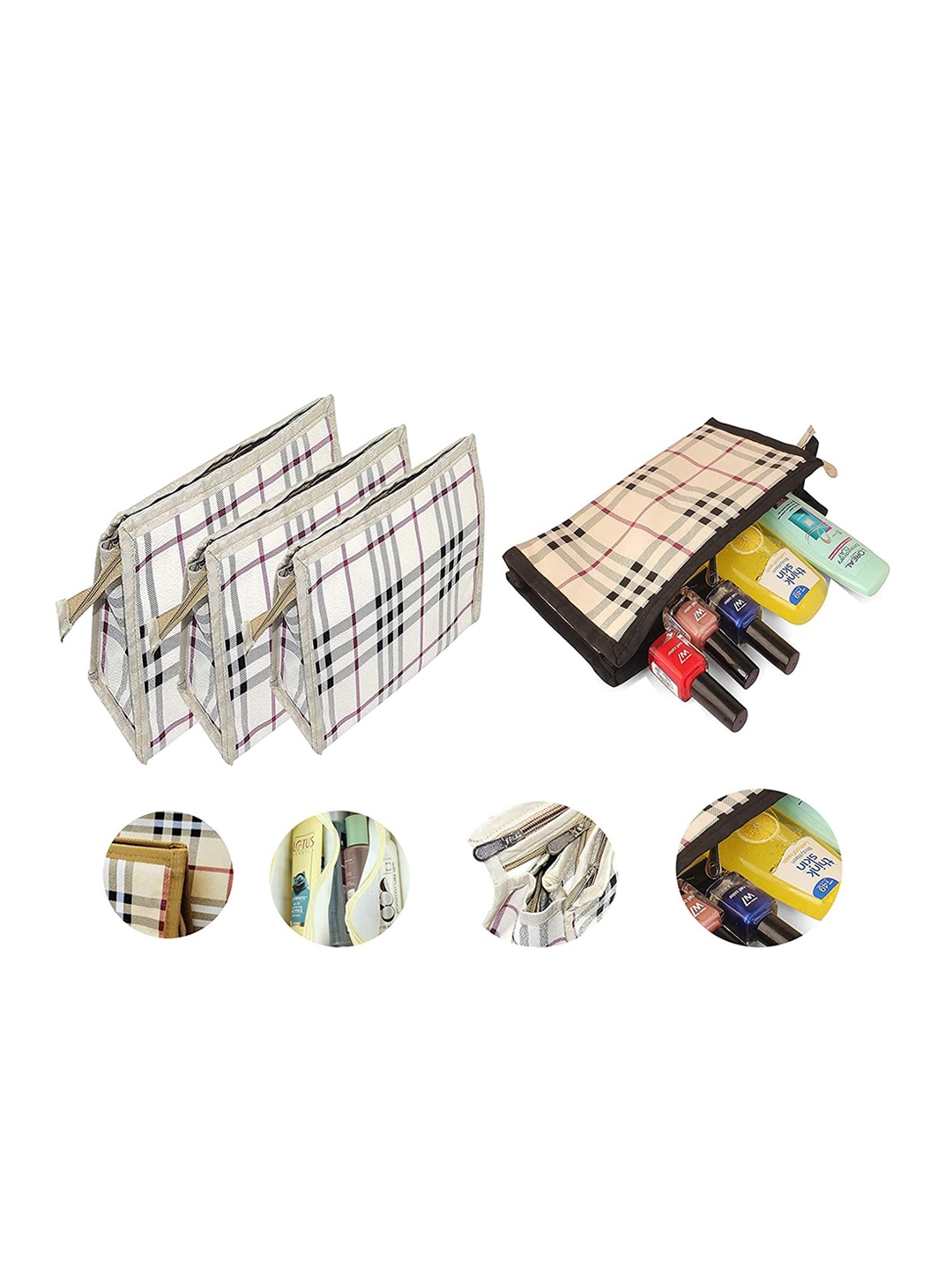 

atorakushon Set Of 3 Printed Makeup Jewellery Organisers, Cream