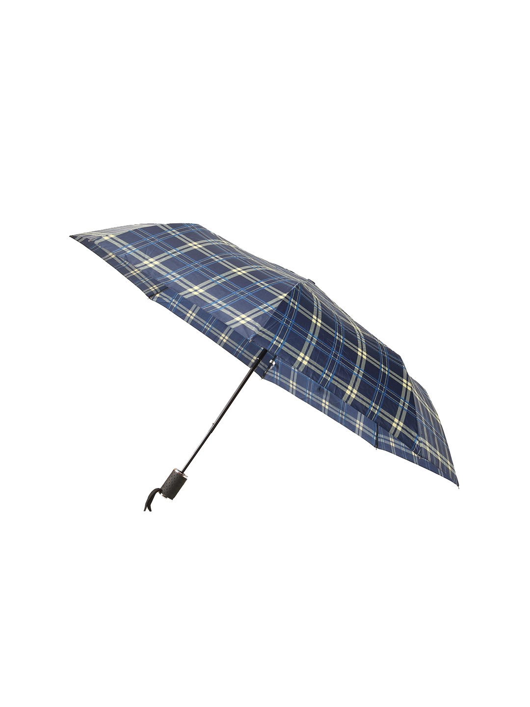 

Calvadoss Women Navy Blue & Yellow Checked 3 Fold Umbrella