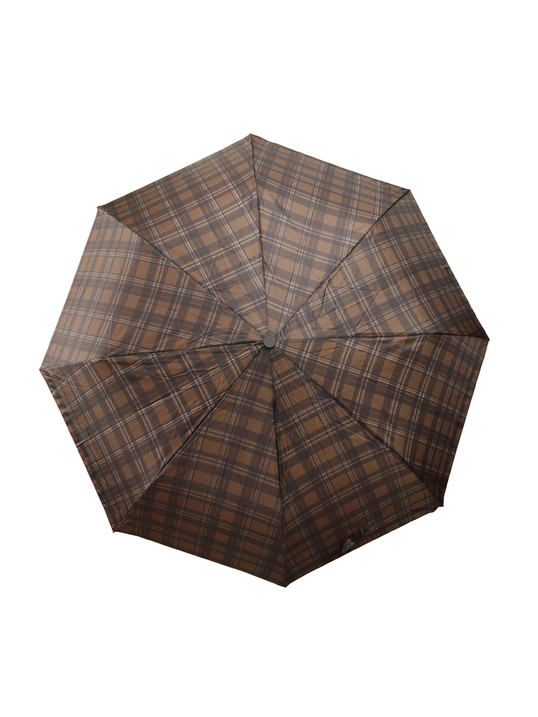 

Calvadoss Men Brown & White Checked 3 Fold Umbrella