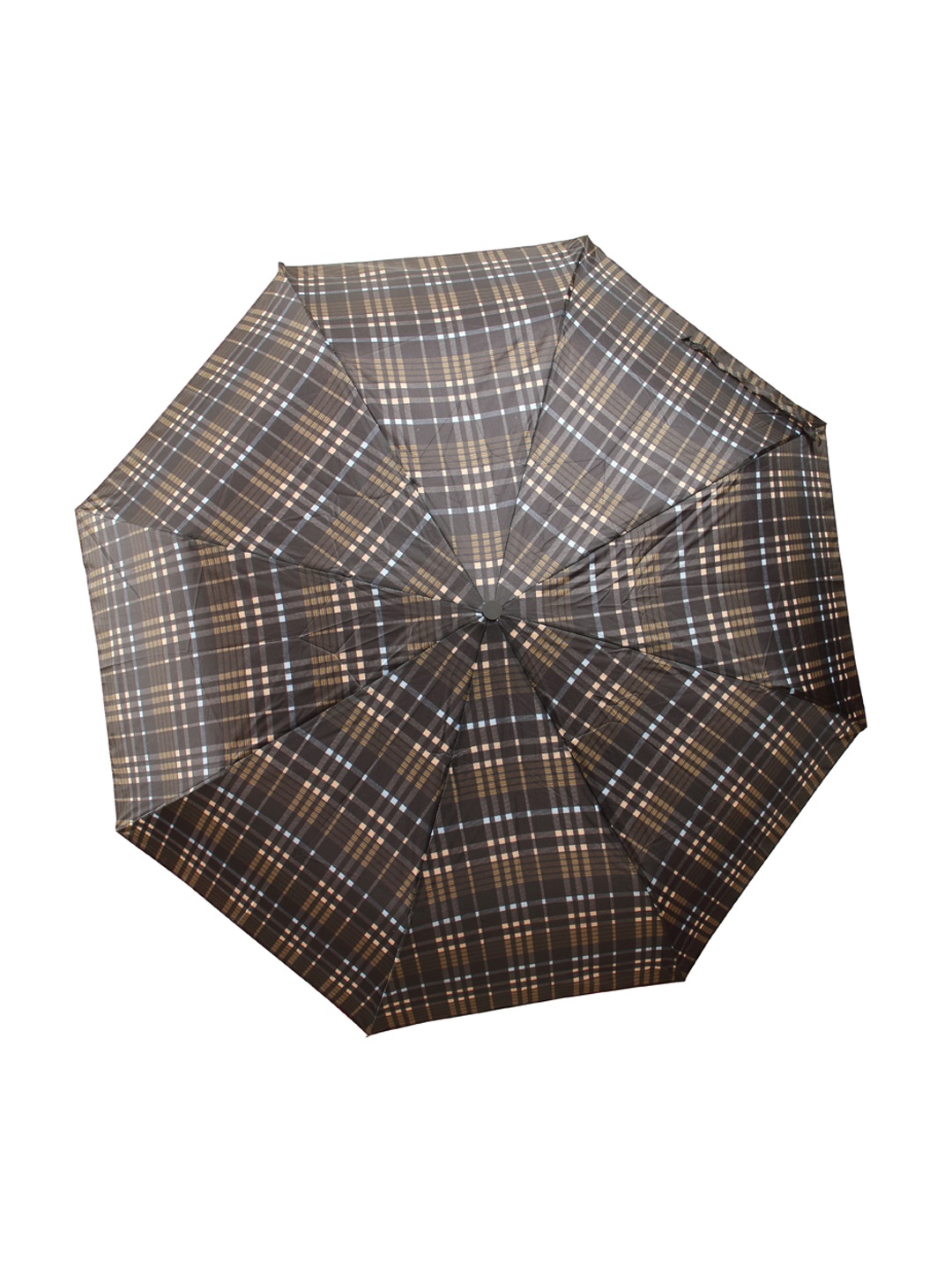 

Calvadoss Men Black & White Checked 3 Fold Umbrella, Brown