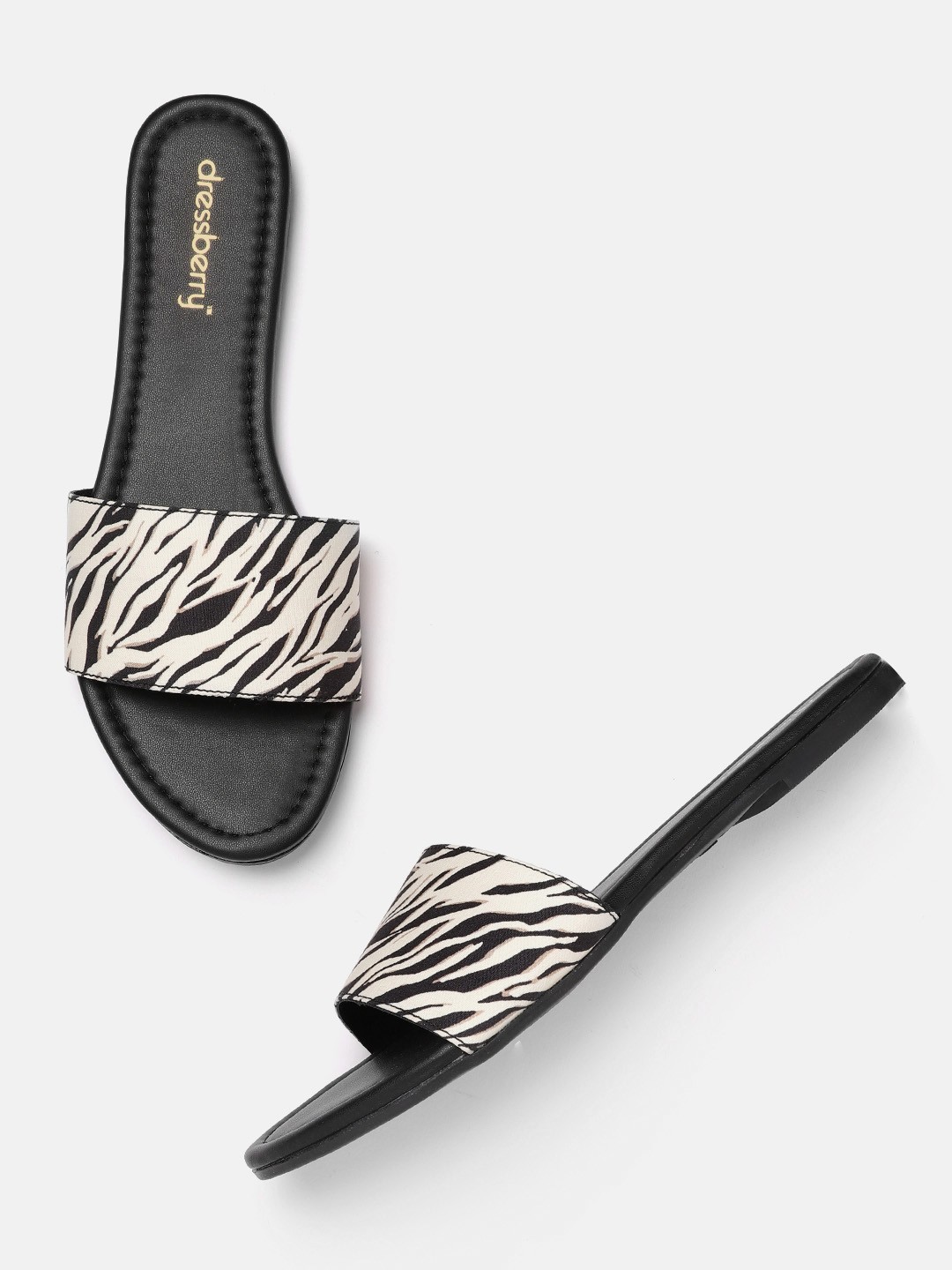 

DressBerry Women Beige & Black Animal Print Open Toe Flats