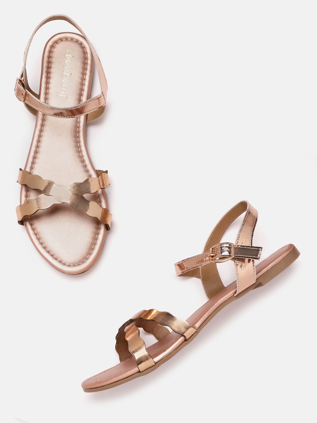 

DressBerry Women Rose Gold Solid Open Toe Flats