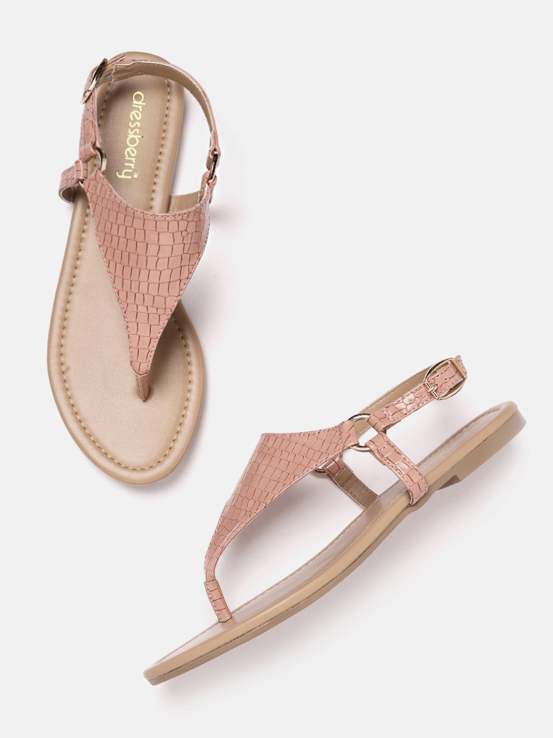 

DressBerry Women Nude-Coloured Croc Textured Open Toe Flats