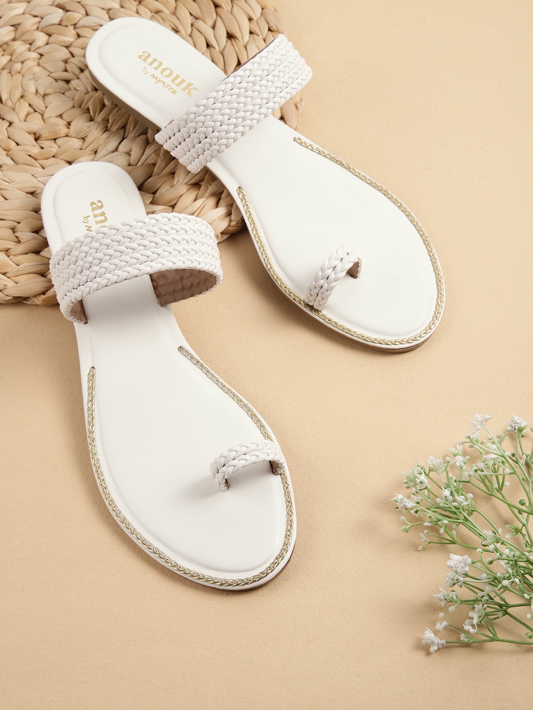 

Anouk Women Woven Design One Toe Flats, White