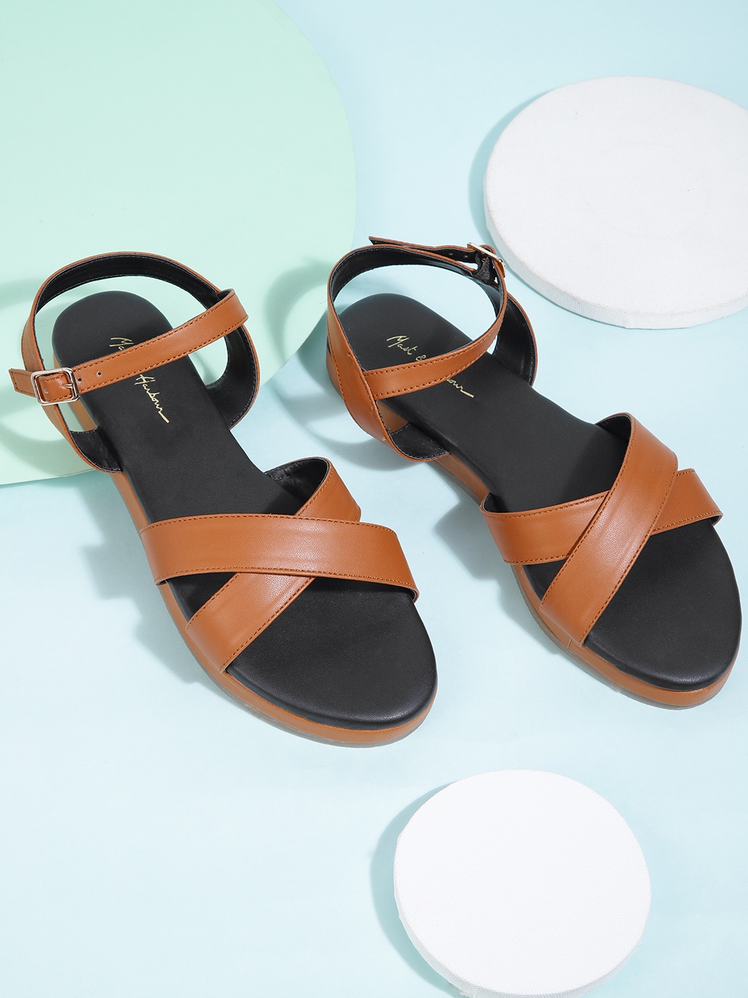 

Mast & Harbour Women Tan Solid Open Toe Flats