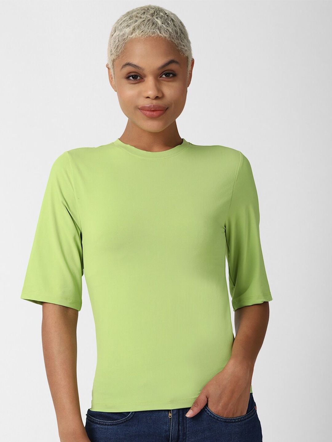 

FOREVER 21 Women Green Solid Top